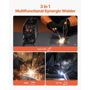 mig welder, 130amp synergic mig welding machine, 3 in 1 flux core mig/stick/lift tig multi process welder machine, 110v portable mig welder with igbt inverter technology & digital display screen