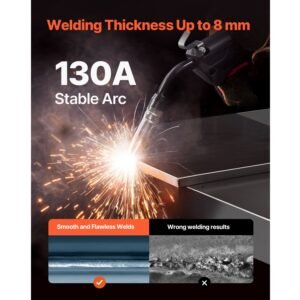 mig welder, 130amp synergic mig welding machine, 3 in 1 flux core mig/stick/lift tig multi process welder machine, 110v portable mig welder with igbt inverter technology & digital display screen