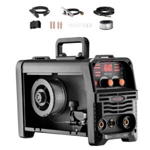 MIG Welder, 130Amp Synergic Mig Welding Machine, 3-in-1 Flux Core MIG/Stick/Lift TIG Multi-Process Welder Machine, 110V Portable Mig Welder with IGBT Inverter Technology & Digital Display Screen