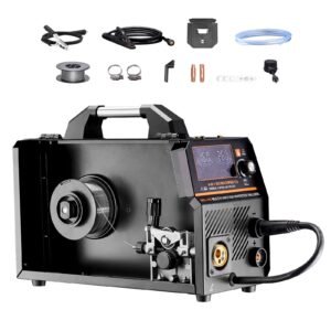 mig welder, 160a synergic mig welding machine, 4 in 1 gas mig/flux core mig/stick/lift tig multi process welder machine, 110v/220v dual voltage mig welder with igbt inverter & lcd screen display