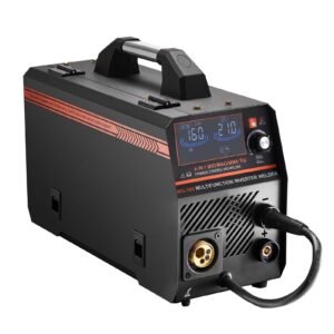 mig welder, 160a synergic mig welding machine, 4 in 1 gas mig/flux core mig/stick/lift tig multi process welder machine, 110v/220v dual voltage mig welder with igbt inverter & lcd screen display
