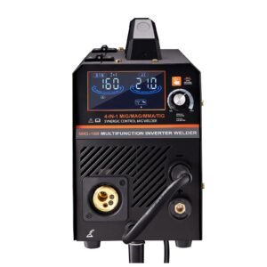 mig welder, 160a synergic mig welding machine, 4 in 1 gas mig/flux core mig/stick/lift tig multi process welder machine, 110v/220v dual voltage mig welder with igbt inverter & lcd screen display