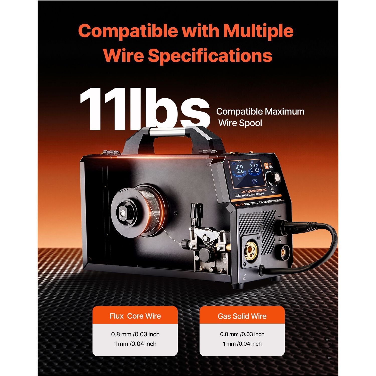 mig welder, 160a synergic mig welding machine, 4 in 1 gas mig/flux core mig/stick/lift tig multi process welder machine, 110v/220v dual voltage mig welder with igbt inverter & lcd screen display