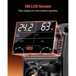 mig welder, 200a synergic mig welding machine, 4 in 1 gas mig/flux core mig/stick/lift tig multi process welder machine, 110v/220v dual voltage mig welder with igbt inverter & lcd screen display