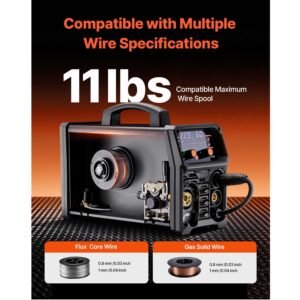 mig welder, 200a synergic mig welding machine, 4 in 1 gas mig/flux core mig/stick/lift tig multi process welder machine, 110v/220v dual voltage mig welder with igbt inverter & lcd screen display
