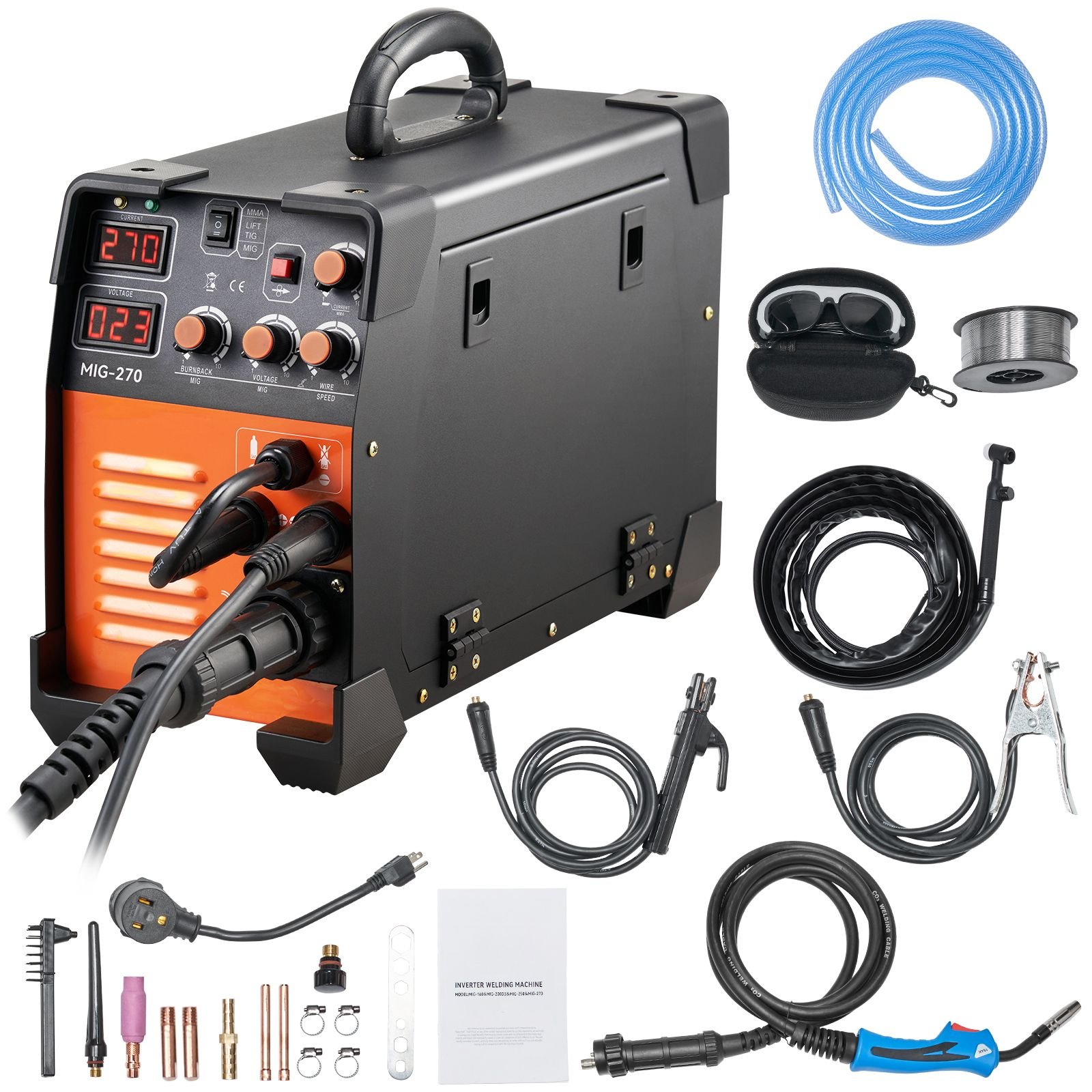 mig welder, 3 in 1 welder welding machine, 270 amp mig lift tig arc welder 110v 220v lift tig welder lift arc welder digital display combo welding machine mma stick igbt dc inverter welder
