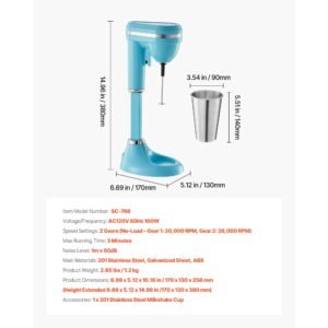 milkshake maker, 100w milk shake maker mixer, single head drink mixer blender machine, dual speed adjustment milkshake blender with stainless steel cup, for home, kitchen, bar & beverage shop