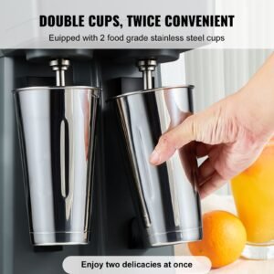 milkshake maker, 375w x 2 electric milkshake machine, double heads drink mixer blender machine, 3 speed milkshake mixer with 2 x 820 ml stainless steel cups, for commercial and home