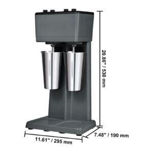 milkshake maker, 375w x 2 electric milkshake machine, double heads drink mixer blender machine, 3 speed milkshake mixer with 2 x 820 ml stainless steel cups, for commercial and home