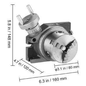 milling machine rotary table, 4''/100 mm, versatile horizontal & vertical design, precision crafted, includes 3.1''/80 mm 3 jaw chuck, m10 t bolts & nuts, ideal for engineering & indexing