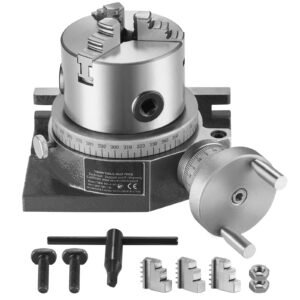milling machine rotary table, 4''/100 mm, versatile horizontal & vertical design, precision crafted, includes 3.1''/80 mm 3 jaw chuck, m10 t bolts & nuts, ideal for engineering & indexing