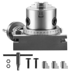 Milling Machine Rotary Table, 4''/100 mm, Versatile Horizontal & Vertical Design, Precision Crafted, Includes 3.1''/80 mm 3-Jaw Chuck, M10 T-Bolts & Nuts, Ideal for Engineering & Indexing
