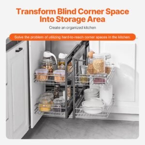 min 15"w opening blind corner pull out organizer, 2 tier 4 shelf kitchen cabinet organizer, chrome carbon steel storage basket, slide out storage organizer, left & right open compatible
