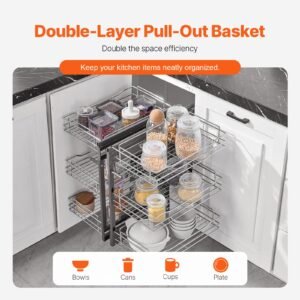min 15"w opening blind corner pull out organizer, 3 tier 6 shelf kitchen cabinet organizer, chrome carbon steel storage basket, slide out storage organizer, left & right open compatible