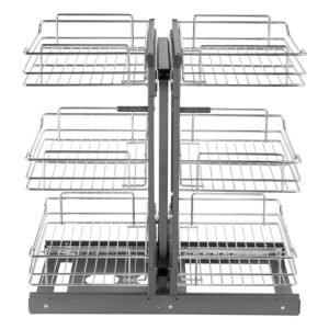 Min 15"W Opening Blind Corner Pull Out Organizer, 3 Tier 6 Shelf Kitchen Cabinet Organizer, Chrome Carbon Steel Storage Basket, Slide Out Storage Organizer, Left & Right Open Compatible