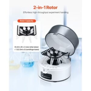 mini centrifuge machine, 3013xg rcf electric laboratory centrifuge machine with 2 in 1 rotor for 0.2/1.5/2ml tube capacity, fixed speed 7000r/min, low noise, widely used in various experiments