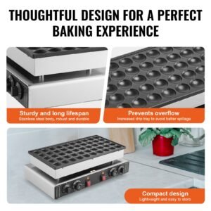 mini dutch pancake maker, 50pcs 43mm diameter dorayaki baker machine, 1700w commercial electric poffertjes grill, non stick stainless steel, dual temp & time control, for home kitchen restaurant