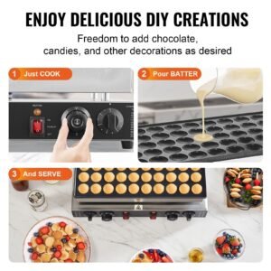 mini dutch pancake maker, 50pcs 43mm diameter dorayaki baker machine, 1700w commercial electric poffertjes grill, non stick stainless steel, dual temp & time control, for home kitchen restaurant