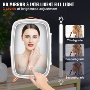 mini fridge for bedroom, 6l luxury skin care fridges with mirror and led light, ac/dc cosmetic fridge for office dorm car, small makeup refrigerator for beauty face mask beverage chill, white