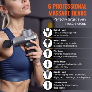mini massage gun, percussion muscle massage gun for athletes with 5 speed levels & 6 massage heads, 7.4v 2500mah batteries, handheld small massage gun for pain relief, muscle relaxation