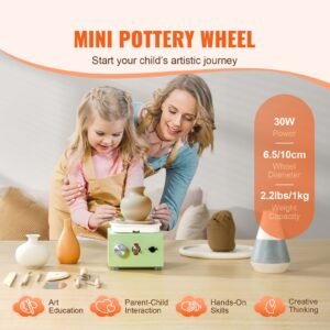 mini pottery wheel, 0 320rpm adjustable speed detachable basin forming machine, 2.56in/3.94in 2 turntables electric ceramic wheel machine, 18pcs accessories, for art craft work home diy, green