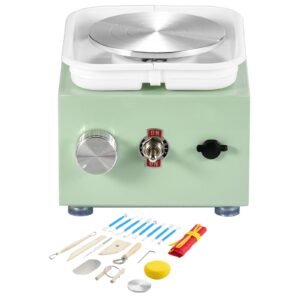 Mini Pottery Wheel, 0-320RPM Adjustable Speed Detachable Basin Forming Machine, 2.56in/3.94in 2 Turntables Electric Ceramic Wheel Machine, 18pcs Accessories, for Art Craft Work Home DIY, Green