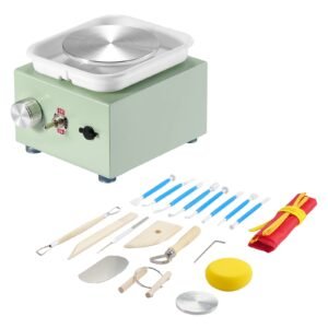 mini pottery wheel, 0 320rpm adjustable speed detachable basin forming machine, 2.56in/3.94in 2 turntables electric ceramic wheel machine, 18pcs accessories, for art craft work home diy, green