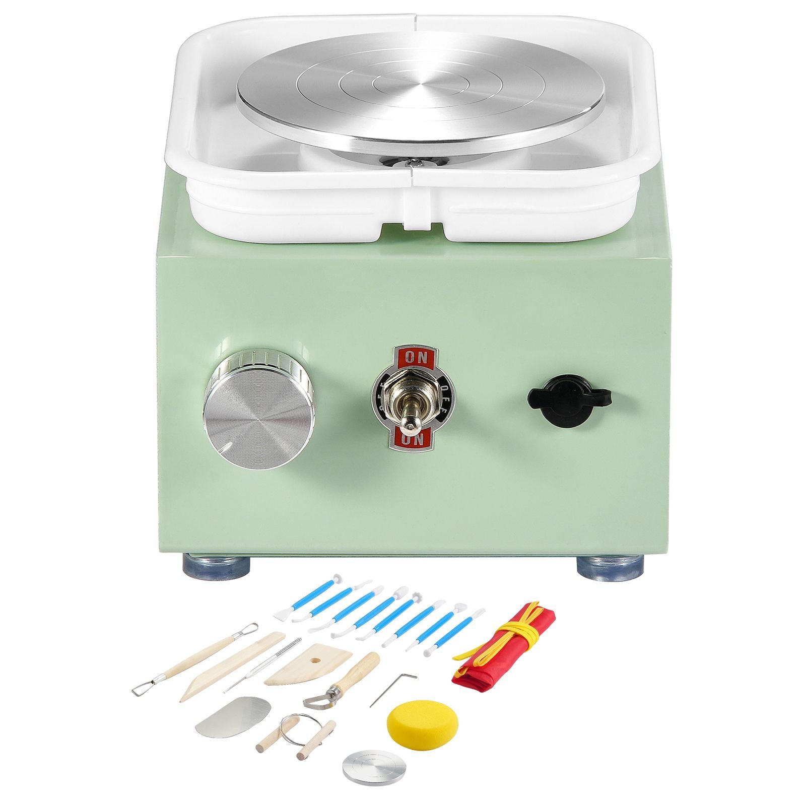 mini pottery wheel, 0 320rpm adjustable speed detachable basin forming machine, 2.56in/3.94in 2 turntables electric ceramic wheel machine, 18pcs accessories, for art craft work home diy, green