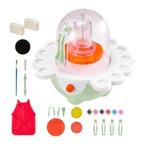 Mini Pottery Wheel, 2 in and 3 in Turntables, Adjustable Speed, Electric Clay Wheel for Kids and Beginners, Complete Pottery Set with Clay Sculpting Tools, Gift for Boys and Girls, Green