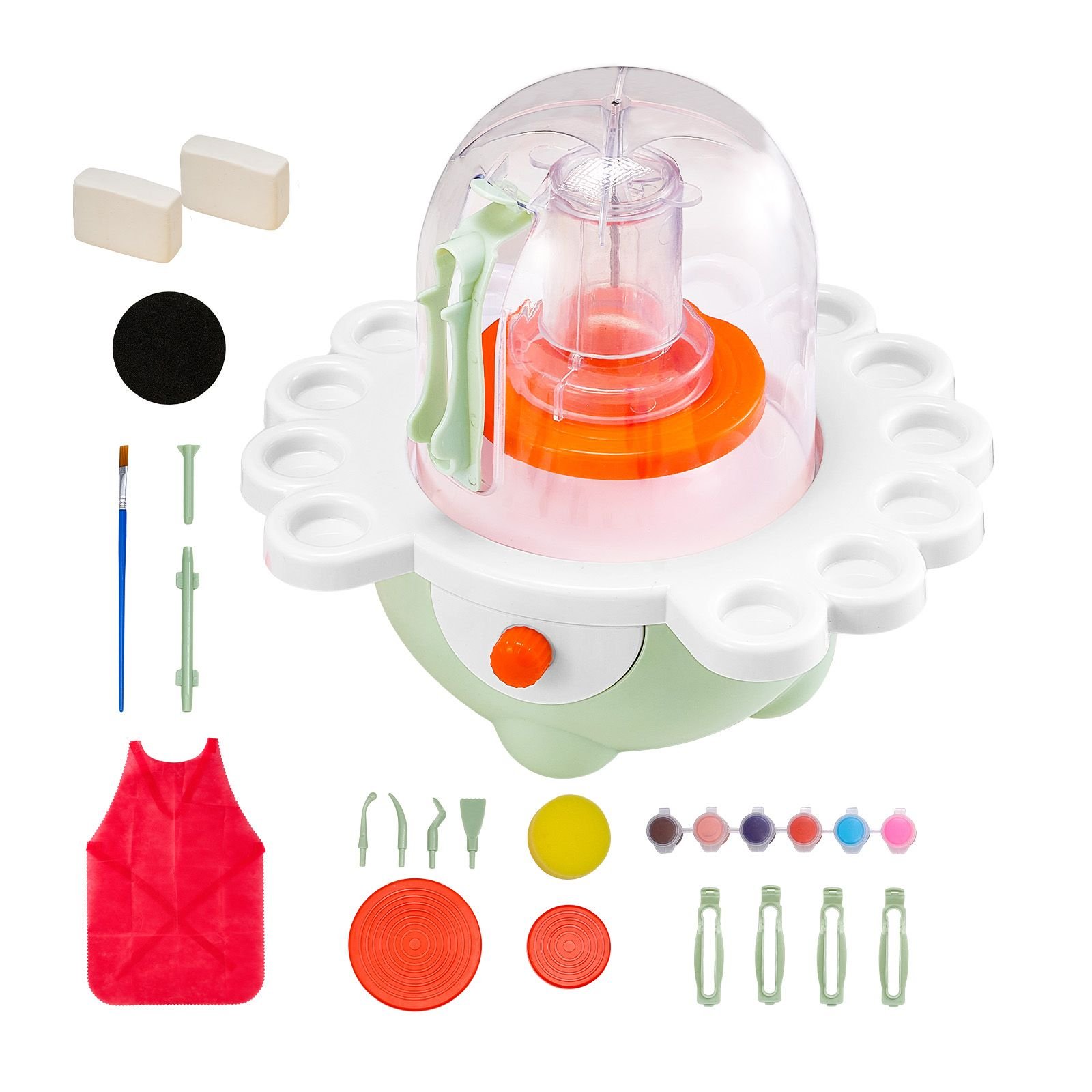 mini pottery wheel, 2 in and 3 in turntables, adjustable speed, electric clay wheel for kids and beginners, complete pottery set with clay sculpting tools, gift for boys and girls, green