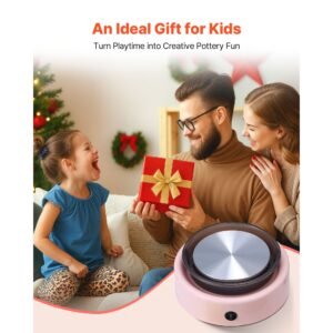 mini pottery wheel, 6 inch turntable, forward and reverse rotation, adjustable speed, electric clay wheel for kids and beginners, with shaping tools, for home diy, pottery classes, pink
