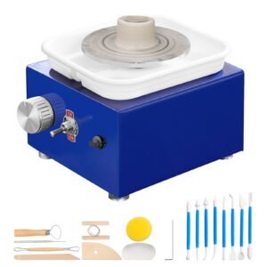 mini pottery wheel, for kids or beginners, 2 turntables 2.6in/3.9in ceramic wheel machine, adjustable 0 300rpm speed abs detachable basin, 17 pottery accessories, work art craft diy, 30w, blue