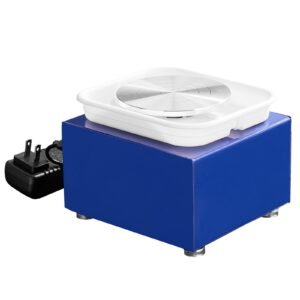 mini pottery wheel, for kids or beginners, 2 turntables 2.6in/3.9in ceramic wheel machine, adjustable 0 300rpm speed abs detachable basin, 17 pottery accessories, work art craft diy, 30w, blue