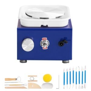 Mini Pottery Wheel, for Kids or Beginners, 2 Turntables 2.6in/3.9in Ceramic Wheel Machine, Adjustable 0-300RPM Speed ABS Detachable Basin, 17 Pottery Accessories, Work Art Craft DIY, 30W, Blue