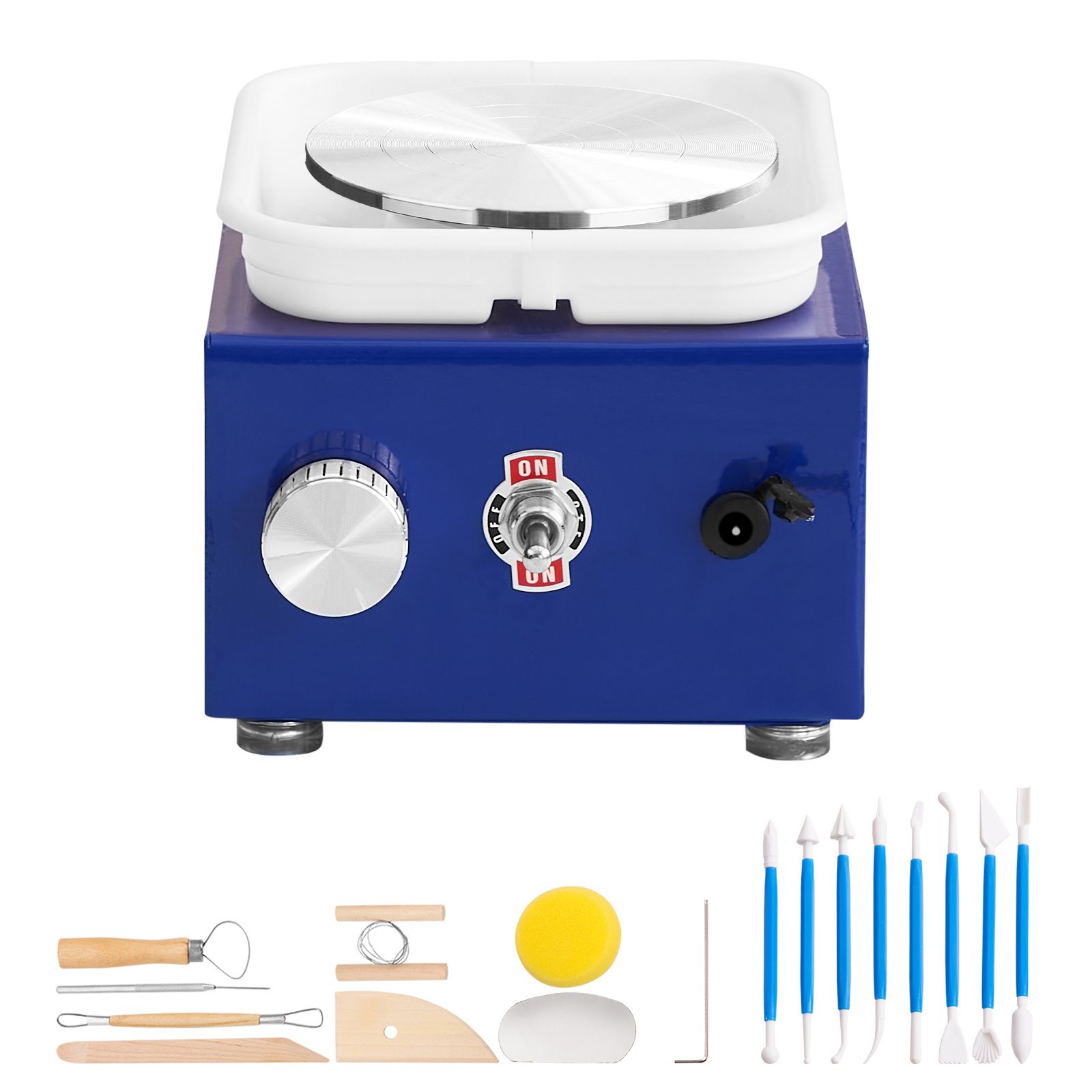mini pottery wheel, for kids or beginners, 2 turntables 2.6in/3.9in ceramic wheel machine, adjustable 0 300rpm speed abs detachable basin, 17 pottery accessories, work art craft diy, 30w, blue