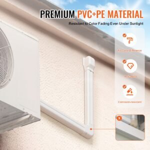 mini split line set cover 3 inch w 17.7ft l, pvc decorative pipe line cover for air conditioner with 10 straight ducts & full components easy to install, paintable for heat pumps, white
