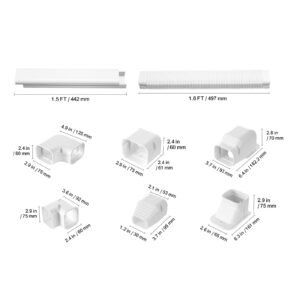mini split line set cover 3 inch w 17.7ft l, pvc decorative pipe line cover for air conditioner with 10 straight ducts & full components easy to install, paintable for heat pumps, white