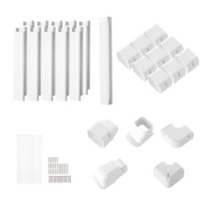 mini split line set cover 3 inch w 17.7ft l, pvc decorative pipe line cover for air conditioner with 10 straight ducts & full components easy to install, paintable for heat pumps, white