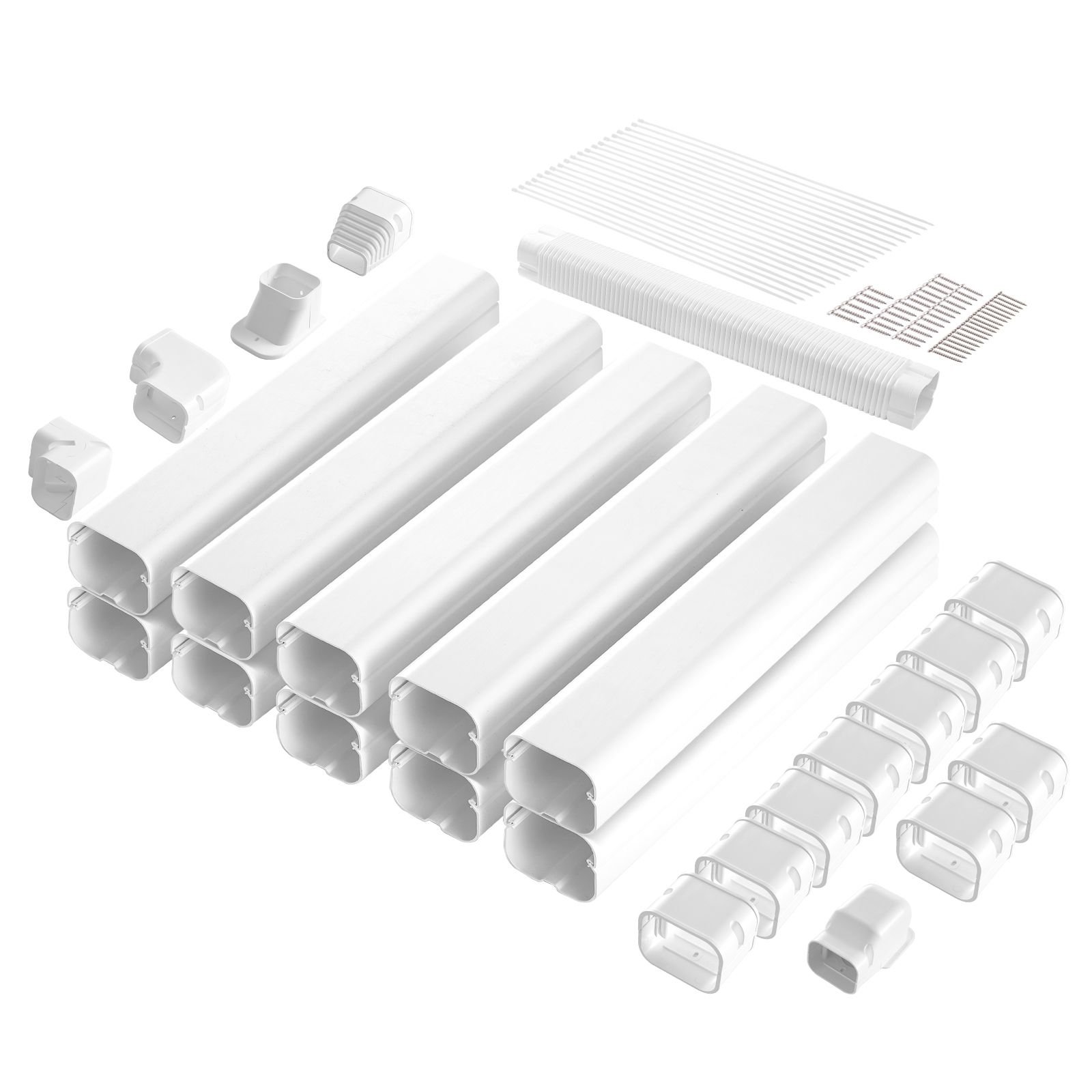 mini split line set cover 3 inch w 17.7ft l, pvc decorative pipe line cover for air conditioner with 10 straight ducts & full components easy to install, paintable for heat pumps, white