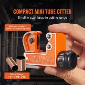 mini tubing cutter, 1/8" 1 1/8" o.d. mini copper pipe cutter, heavy duty compact tube cutter tool with high speed skd blade for copper, aluminum, galvanized, plastic pipes