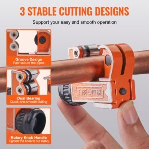mini tubing cutter, 1/8" 1 1/8" o.d. mini copper pipe cutter, heavy duty compact tube cutter tool with high speed skd blade for copper, aluminum, galvanized, plastic pipes