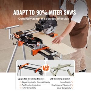 miter saw stand, 300lbs load capacity steel collapsible stand for miter saw with one piece mounting brackets clamps, adjustable height and length, portable compact and folding miter saw stand