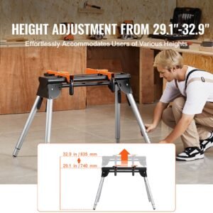 miter saw stand, 330lbs load capacity steel collapsible stand for miter saw with one piece mounting brackets clamps, 29.1" 32.9" adjustable height, portable compact and folding miter saw stand