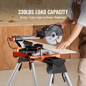miter saw stand, 330lbs load capacity steel collapsible stand for miter saw with one piece mounting brackets clamps, 29.1" 32.9" adjustable height, portable compact and folding miter saw stand