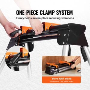 miter saw stand, 330lbs load capacity steel collapsible stand for miter saw with one piece mounting brackets clamps, 29.1" 32.9" adjustable height, portable compact and folding miter saw stand