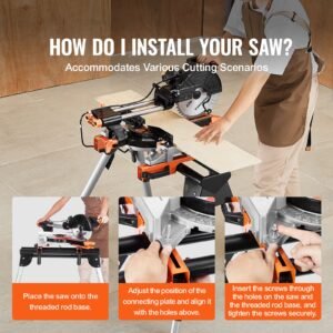 miter saw stand, 330lbs load capacity steel collapsible stand for miter saw with one piece mounting brackets clamps, 29.1" 32.9" adjustable height, portable compact and folding miter saw stand