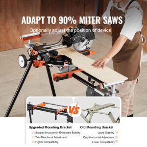 miter saw stand, 550lbs load capacity steel collapsible stand for miter saw with one piece mounting brackets clamps, adjustable height and length, portable compact and folding miter saw stand