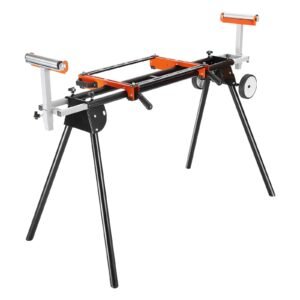 Miter Saw Stand, 550lbs Load Capacity Steel Collapsible Stand for Miter Saw with One-piece Mounting Brackets Clamps, Adjustable Height and Length, Portable Compact and Folding Miter Saw Stand