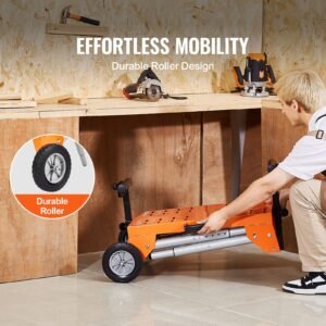 miter saw stand with tabletop and wheels, 330lbs load capacity steel collapsible rolling stand for miter saw, adjustable height and length, portable compact and folding miter saw stand
