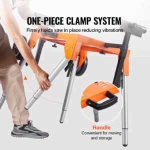 miter saw stand with tabletop and wheels, 330lbs load capacity steel collapsible rolling stand for miter saw, adjustable height and length, portable compact and folding miter saw stand